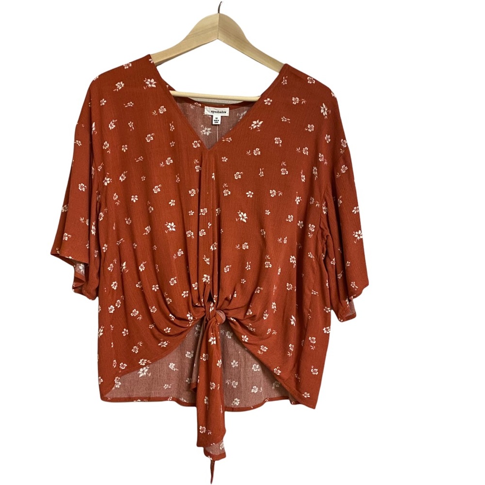 Eyeshadow V-Neck Pullover Tie-Front Spice Color, M, Boho, Kimono Sleeves Top NWT